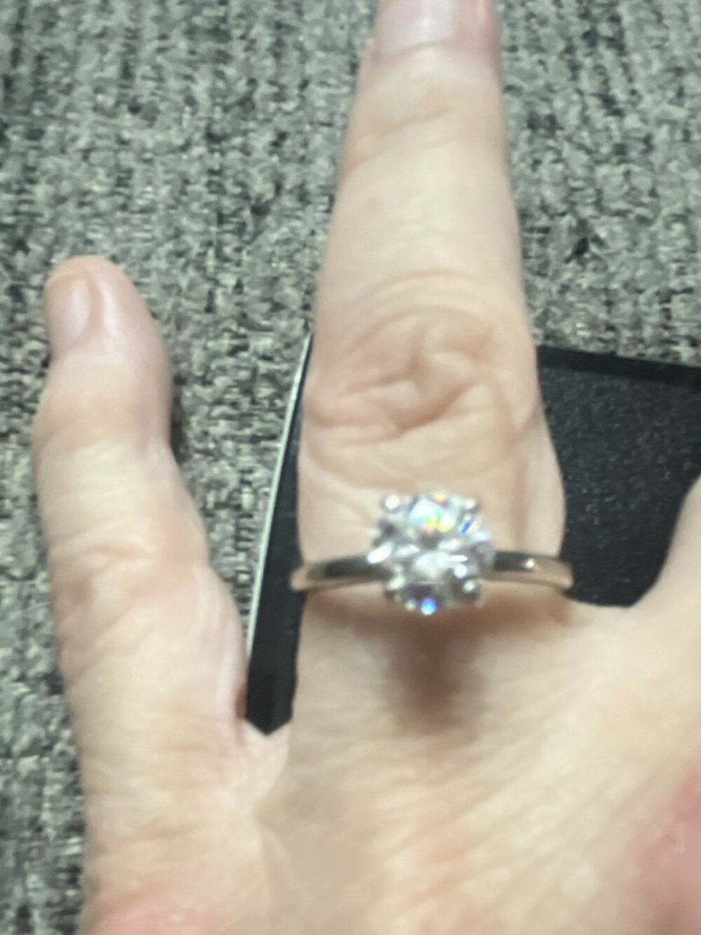 Silver-Tone Metal Band Ring Size 7, Square Clear Stone, Prong Set